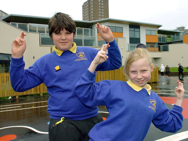 Devonshire Primary School (Blackpool) pupils crossing their fingers for the architecture award. Pictured are James Porter (11) and Sophie Clarke (10).