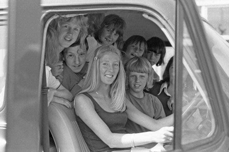 PE teacher, Miss Audrey Wickham, was at the wheel of the new mini bus and she was joined by pupils at Castleview School in 1975.
