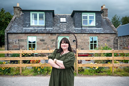 Homeowner Rachel outside Quiney Cottage, Banchory.