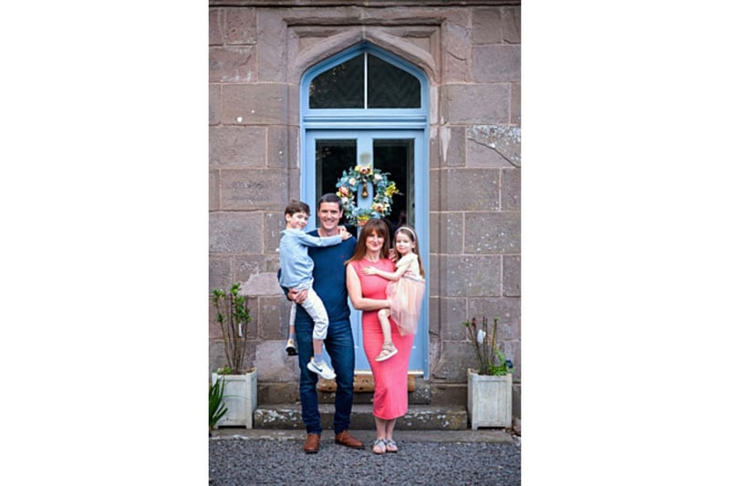 Homeowners Paul and Gemma with their children Stefano and Sophia outside the 1840s Farmhouse, in South Aberdeenshire.