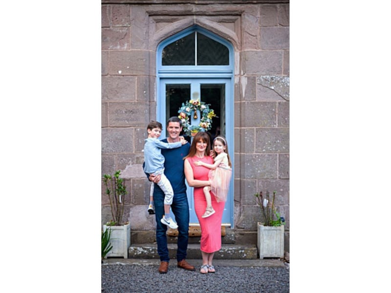 Homeowners Paul and Gemma with their children Stefano and Sophia outside the 1840s Farmhouse, in South Aberdeenshire.