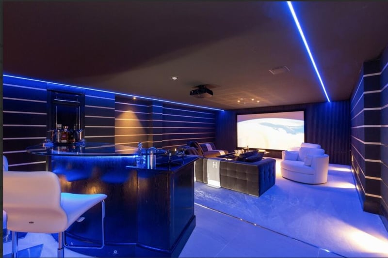 The home cinema also features a bar.