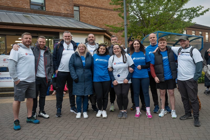 Walk in the Dark sponsor Eric Wright Group was represented by its own team of walkers, members of which put their best foot forward in support of their colleague Andy Barnes (fourth from the left, back row). Andy has been undergoing treatment for a cancerous brain tumour. He and wife Lindsey went to the walk’s start cheer the group off.