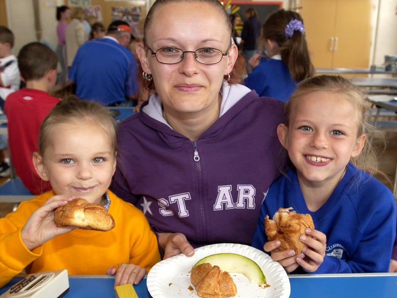 Parents join kids for breakfast and games at St Cuthbert's Primary School in Blackpool. Seven-year-old Gabi Rowley (left) and 4-year-old Aimee Rowley with thir mother Ann Rowley
