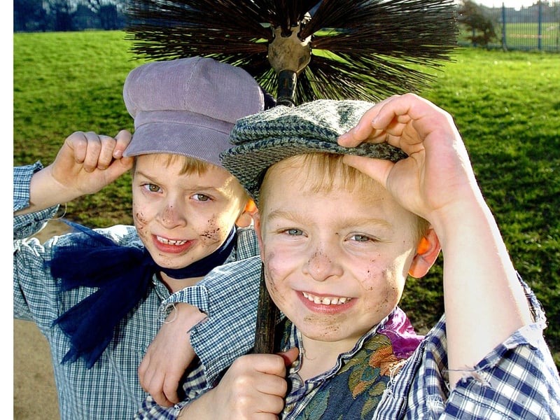 Victorian Day at Christ the King Catholic Primary School, Grange Park, Blackpool. Chimney sweeps Adam Garner-Jones (6), right,  and his brother Allan (7)