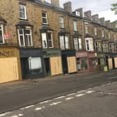 14 businesses have had windows broken in a suspected vandal attack on Glossop Road, Sheffield. Picture: Alan Tenanty