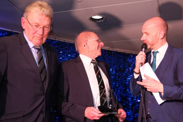 Sheffield United legend Ted Hemsley, speaking to Paul Walker as he is inducted into The Star's Hall of Fame alongside another hero, Tony Currie