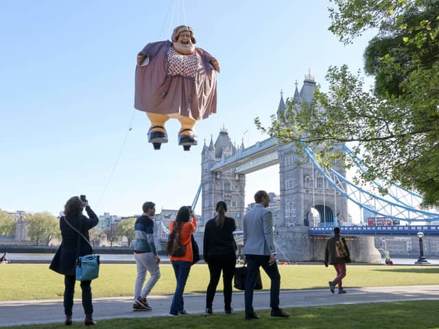 Harry Potter's Aunt Marge floats past the iconic London Tower Bridge to mark the launch of the new Return to Azkaban feature at Warner Bros. Studio Tour London - The Making of Harry Potter.