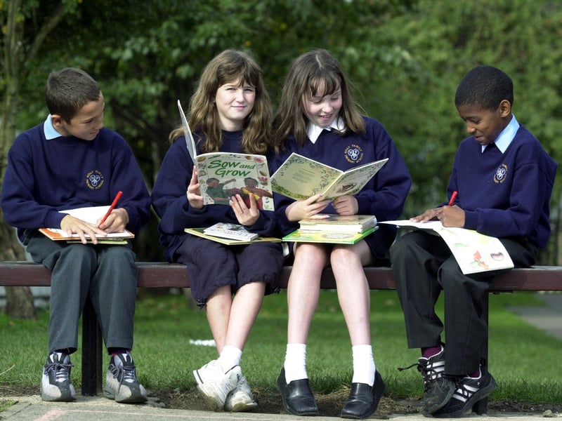 Pupils at Holy Family Catholic Primary School make use of an outside classroom promoting learning through nature, art and science. Pictured, from left, are Aaron Thorp, Nikita Carpenter, Francesca Walsh and Julian Soobayah.