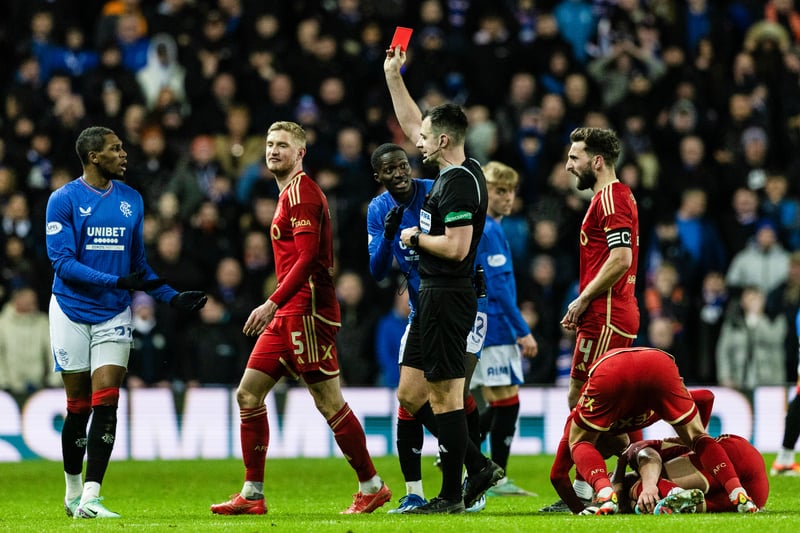 VAR intervention was deemed correct but the final outcome should have been a yellow card to Rangers player Dujon Sterling. Referee retained his on-field decision of a red card. Final score: Rangers 2-1 Aberdeen