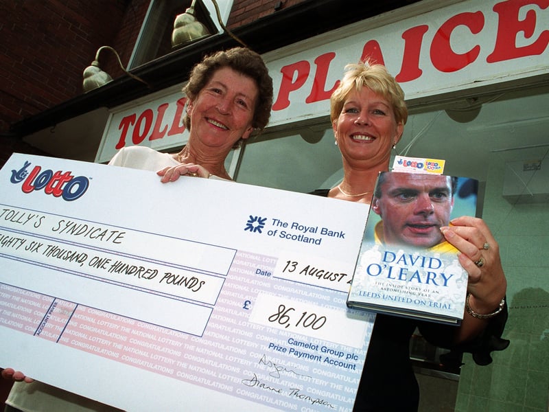 Sheila Walsh, left, and Susan Talbot of Tolly's syndicate who won £86,100 on the Lotto. Pictured in August 2002.