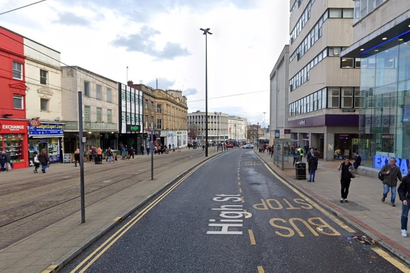 The joint-second highest number of reports of violence and sexual offences in Sheffield in March 2024 were made in connection with incidents that took place on or near High Street, Sheffield city centre, with 12
