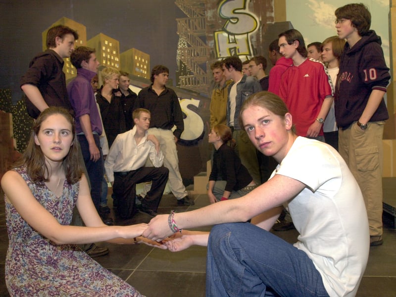 A scene from West Side Story at Tapton School, Sheffield, in July 2003, with Alice Hill as 'Maria' and Dave Todd as 'Tony'