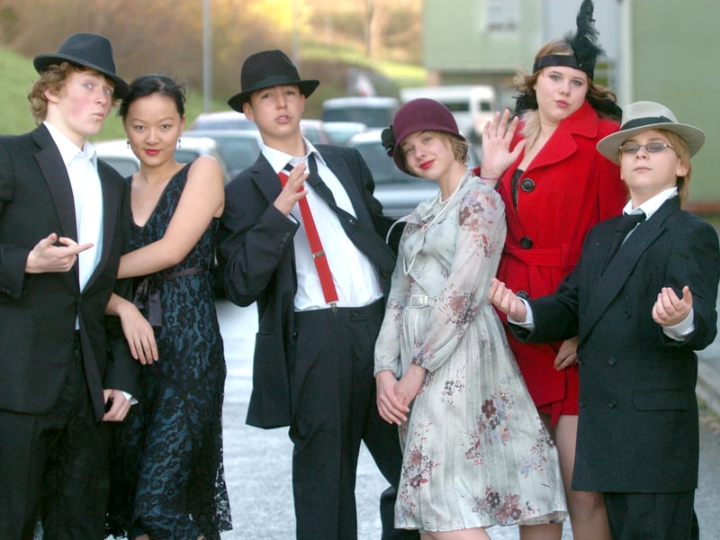 Alastair Atcheson, Inga Chan, Matthew Beresford, Ellie Cawthorne, Lily Haake and Sam Atkin in Bugsy Malone at Tapton School, Sheffield, in December 2006
