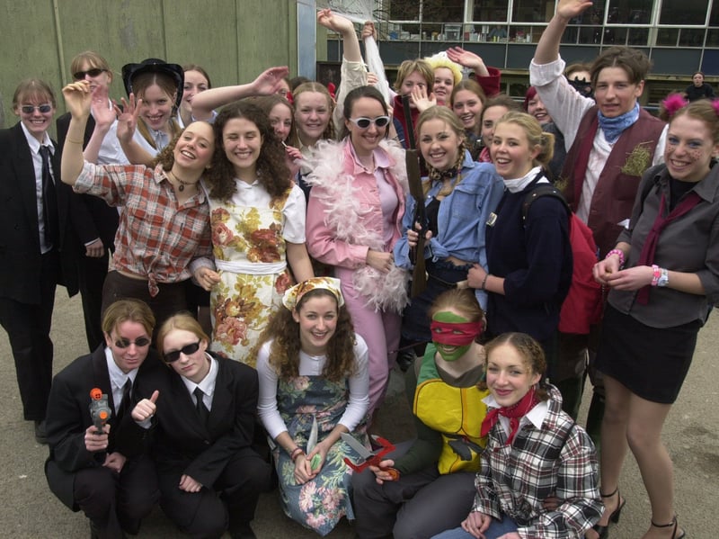 Tapton School sixth form pupils dressed in their parents' 'blast from the past clothes' for the school's charity week