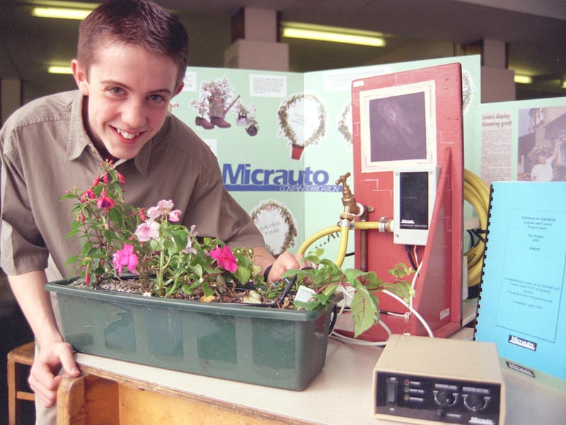 Thomas Osborn, of Tapton School, with his irrigation device which won him a place in the finals of the Young Engineers of Great Britain contest