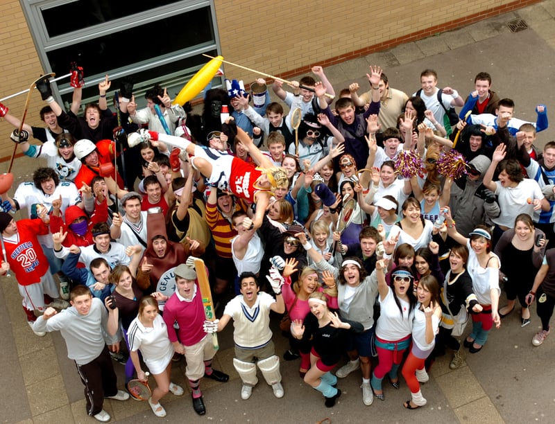 Tapton School sixth form pupils in fancy dress at the start of their charity week