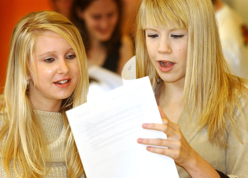 Tapton School pupils Wendy Herbert and Laura Hopkins, both 17, look at their A-level results. 