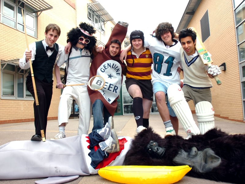 Pupils from Tapton School sixth form in fancy dress at the start of their charity week