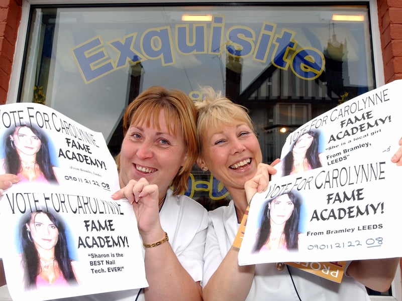 Staff at Exquisite were supporting local lass Carolynne Good on BBC1's Fame Academy in Octoiber 2003. Pictured, from left, are Sharon Watson and Sharon Stones.
