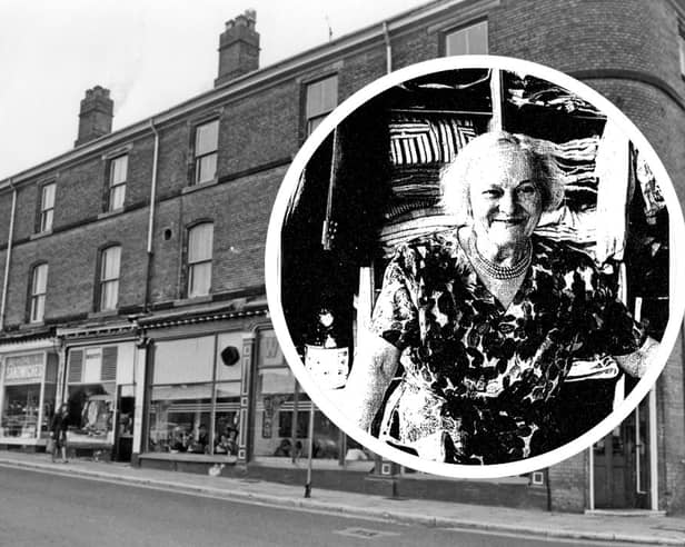 Hilda Flower and, left, the popular second-hand shop she ran on Devonshire Street, Sheffield city centre, during the 1960s, 70s, 80s and 90s. Her story has inspired a new play, Grandma's Shop, written by her granddaughter, Julie Flower, who used to help out at the shop. Photo: Picture Sheffield/Geoffrey Beattie