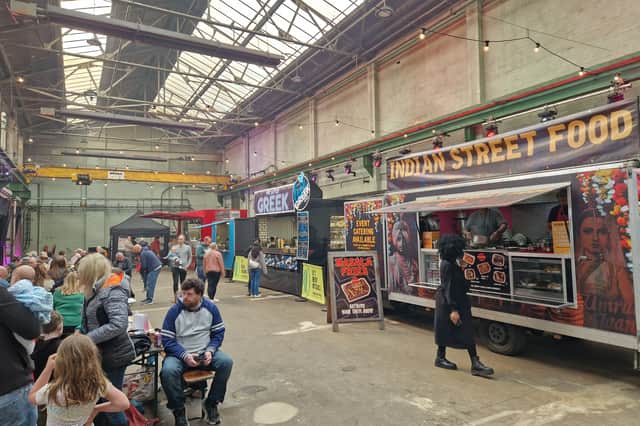 Some of the food stalls at the Steam Kitchen street food market in Sheffield