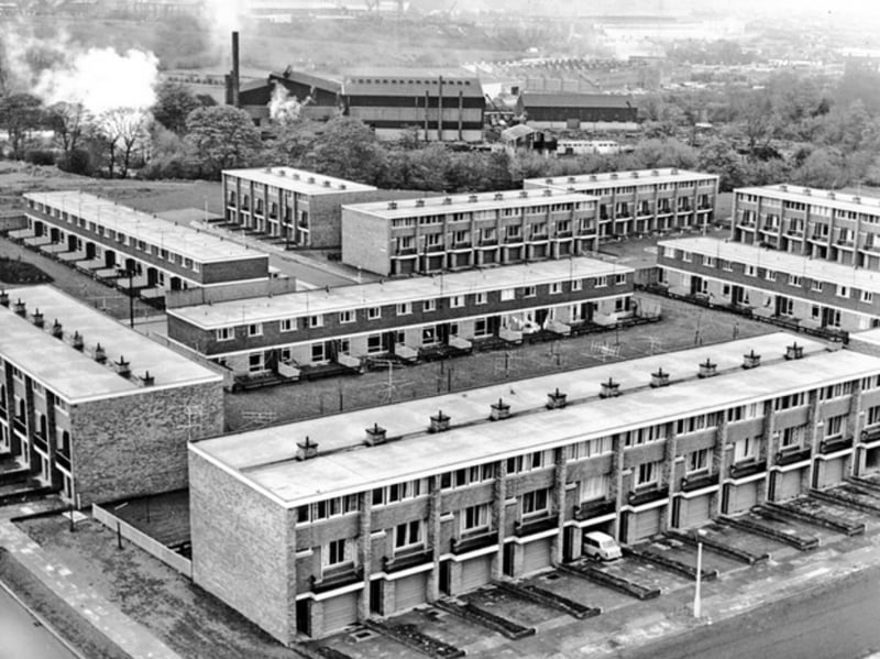 Winn Gardens estate, Middlewood, in 1965, with Clay Wheels Rolling Mills in the background