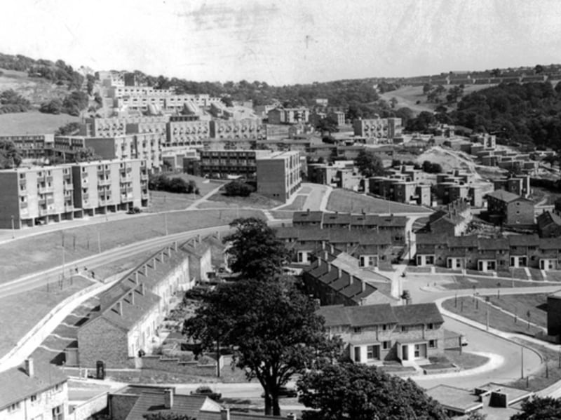 Gleadless Valley, Sheffield, in 1963, showing Blackstock Road, Bankwood Road and Plowright Way