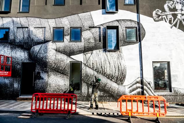 Artist Phlegm recently put the finishing touches on a massive new mural, nicknamed ‘The Giant’, at Eyewitness Works.