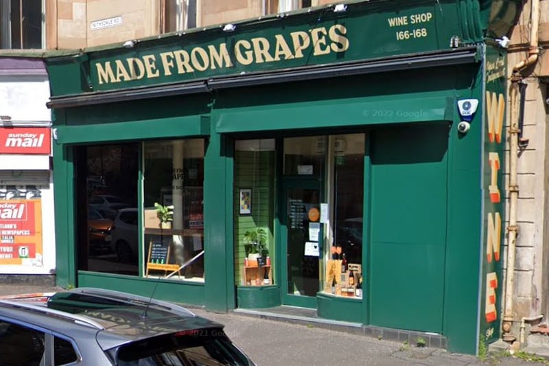 Made From Grapes is an independent wine shop which is in the heart of Glasgow's Southside on Nithsdale Road. Another great spot to pick up a bottle of wine. 