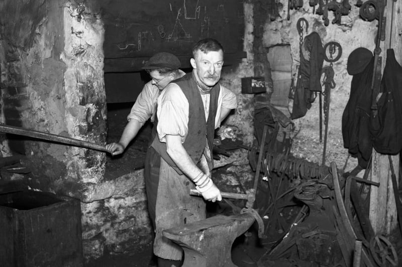 George "Bois" Lowdon ran this Easington Lane blacksmiths business in 1940.