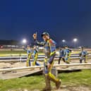 Sheffield Tigers riders salute their fans after victory over Oxford at Owlerton. 