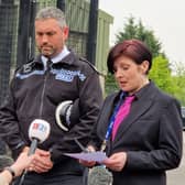 Birley Academy headteacher Victoria Hall with Assistant Chief Constable Dan Thorpe outside the school after an incident in which three people were injured on Wednesday, May 1