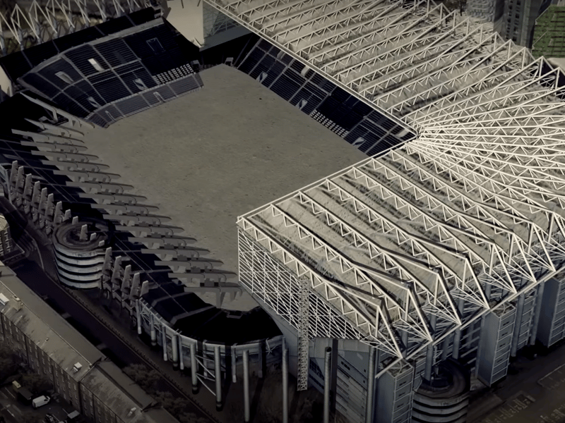This ambitious concept would require almost an entire rebuild of the East Stand and Gallowgate Stand. 