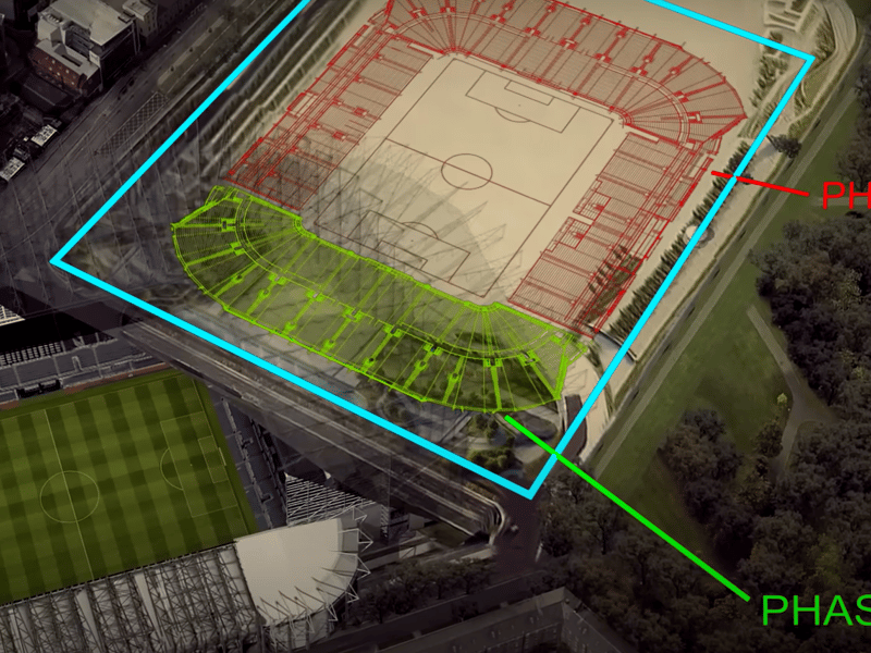 This concept involves gradually deconstructing St James' Park and a phased construction of a new stadium.