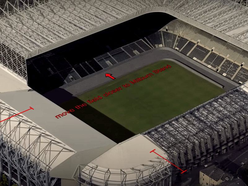 The pitch would be moved north west into the Milburn Stand and Leazes Stand.