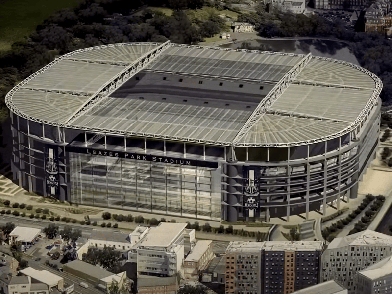 The concept designer named the new stadium the 'Leazes Park Stadium'.