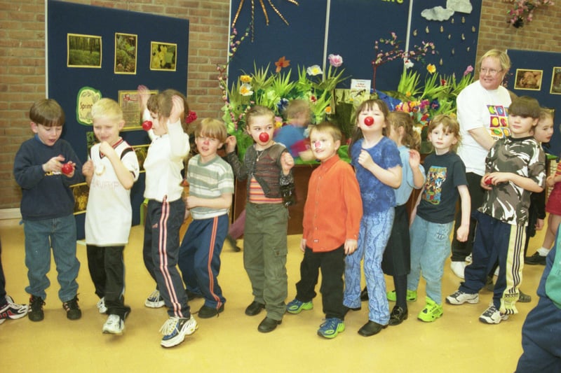 Red noses galore in this Comic Relief Day scene at Ryhope Infants School in 1999.