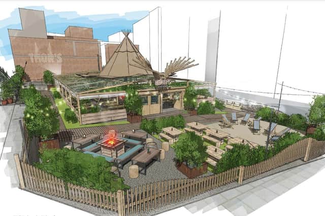 How the proposed new Thor's Tipi food, drink and entertainment venue on Pinstone Street in Sheffield city centre would look. Picture: Fabler & Co. Ltd