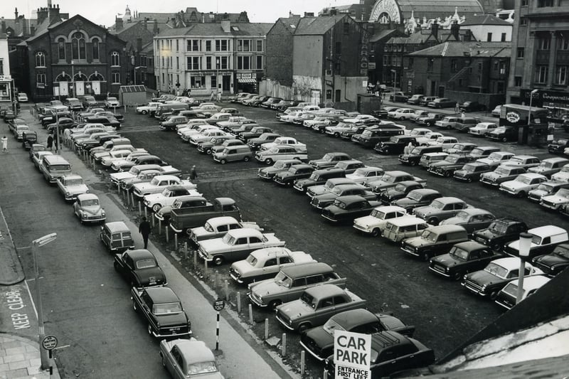 Winifred Street car park, Blackpool seen from Albert Road  in 1964