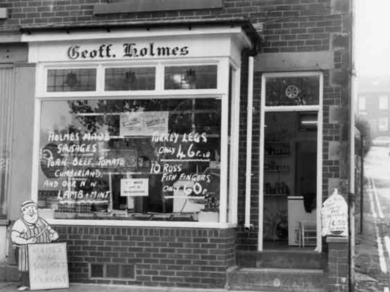 Geoff Holmes butchers, on Sharrow Vale Road, Sheffield, in 1989
