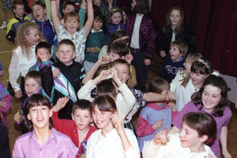 Everyone on the dance floor! 
These children were all dressed up for the English Martyrs Junior School's Christmas disco in 1991.