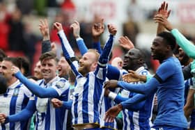 Barry Bannan of Sheffield Wednesday celebrates victory with teammates after avoiding relegation after the Sky Bet Championship match between Sunderland and Sheffield Wednesday at Stadium of Light on May 04, 2024 in Sunderland, England. (Photo by Nigel Roddis/Getty Images)