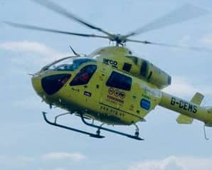 An air ambulance which landed at Mortomley Park in Sheffield yesterday. Two boys have been hospitalised following a double stabbing.
