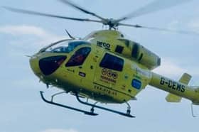 An air ambulance which landed at Mortomley Park in Sheffield yesterday. Two boys have been hospitalised following a double stabbing.