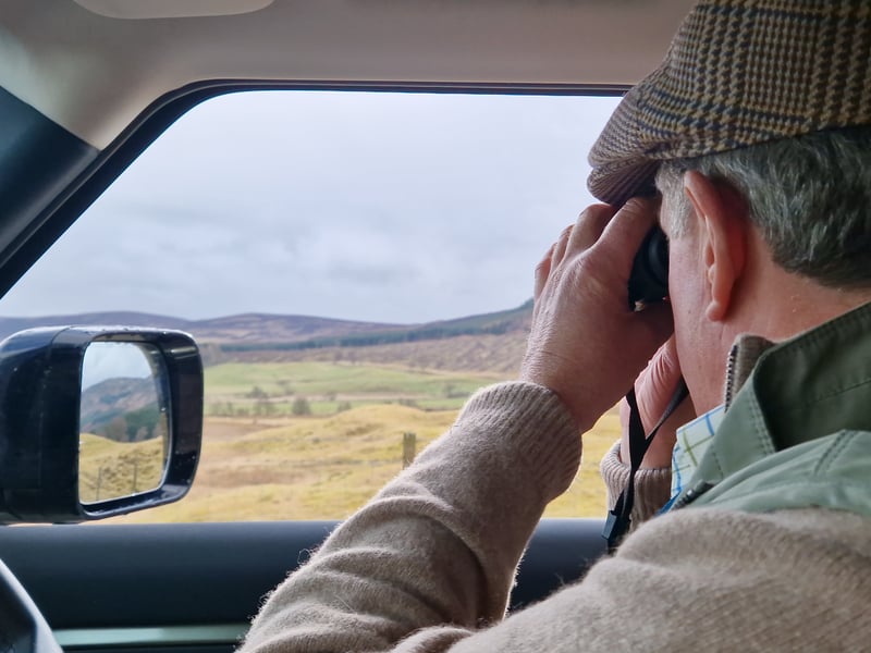 A driving tour with the owner of Rottal Estate, Dee Ward, in the Angus Glens. It was the first day of spring when I was there and we saw an abundance of wildlife including lapwings, curlews, oyster catchers, red kites, kestrel, snipe, just to name a few. Mr Ward also showed me where he has some tree planting projects on the go along the river to keep water cool for salmon, but also up on the hill to help drain water during bouts of heavy rainfall to reduce the impact of flooding on towns nearby. At one point we were encircled by some greylag geese, honking at us and getting a bit close while we were walking and talking by the Rottal burn. There must have been a nest there so we moved on quick. Mr Ward gave me the opportunity to have a break from the tent and invited me to stay at the estate, where I spent the evening talking more about nature projects with him and his son, Archie, who also takes a keen interest in wildlife.