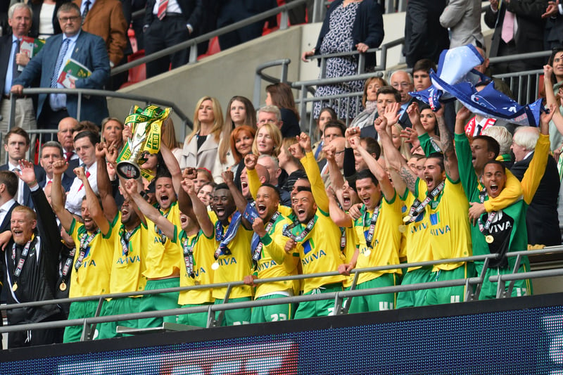 Captained by now Southampton manager Russell Martin, Norwich finished agonisingly just three points short of the top two. They rallied well, though, by beating local rivals Ipswich over two legs in the semi-finals before beating Middlesbrough 2-0 at Wembley. 