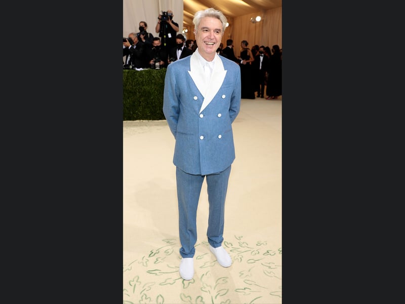 Talking Heads lead singer David Byrne truly met the 2021 Met Gala theme, “Celebrating In America: A Lexicon Of Fashion”. 
