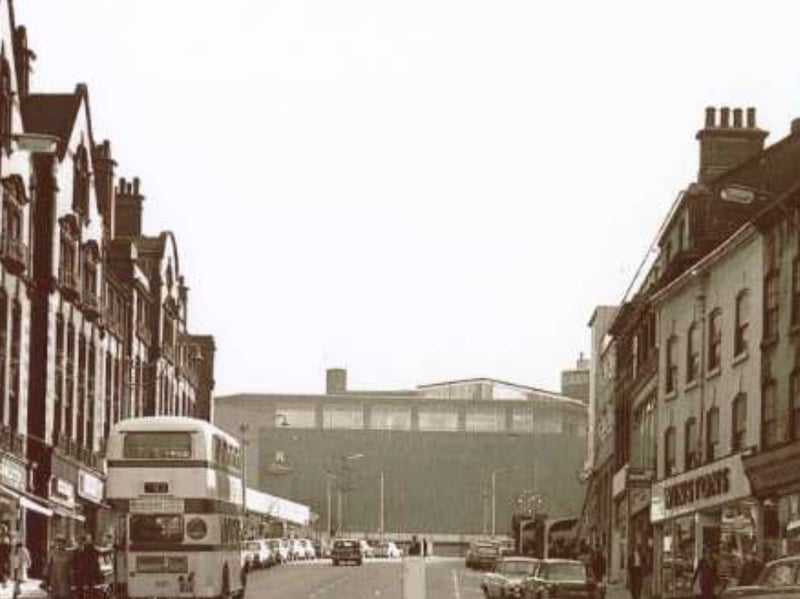 Shops on Snig Hill, Sheffield city centre, some time during the 1960s or 70s
