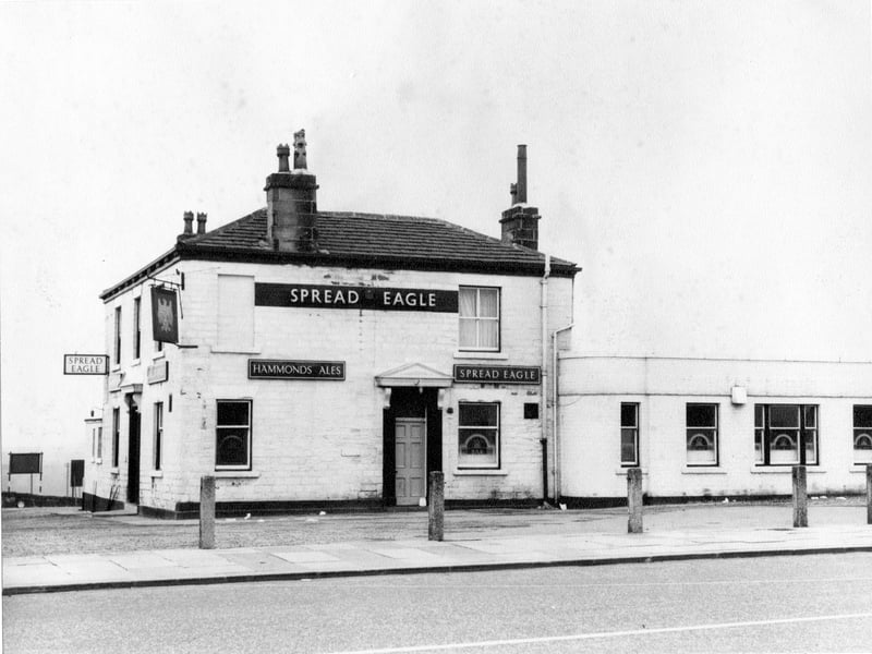The Spread Eagle pub on the Bradford Road near the junction with Street Lane. This has now been demolished as part of the road improvements on the A650, A62 roundabout. Pictured in March 1967.
